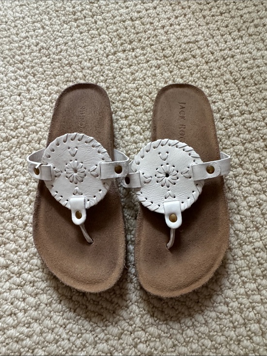 Jack Rogers Other - Jack Rogers White Leather Circle Medallion Toe-Post Sandals